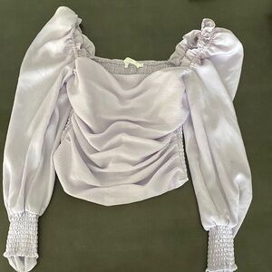 ASTR lilac long sleeve rouched draped blouse size S